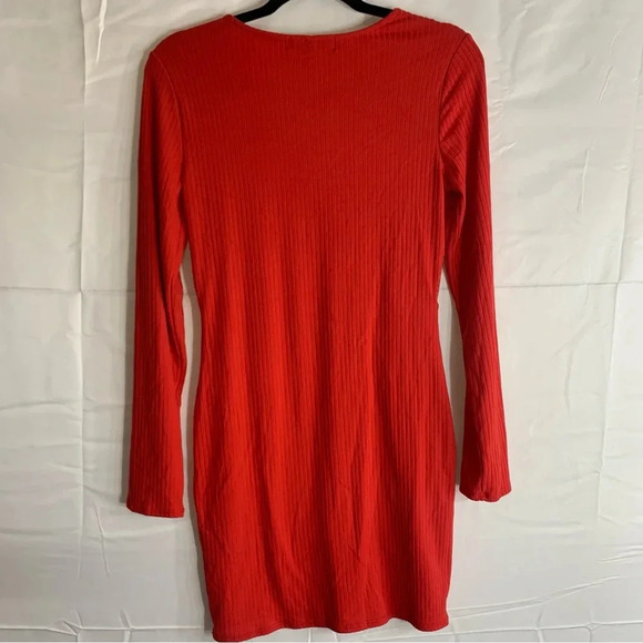NWoT Derek Heart Red Ribbed Mesh Long Sleeve Bodycon Dress, size M - Picture 7 of 8